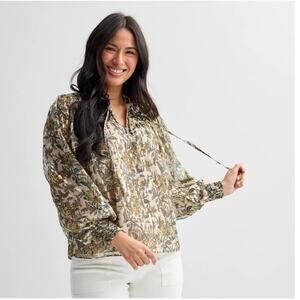 Farmers Market Boho Embroidered Floral V- Neck Long Sleeve Blouse Sz L